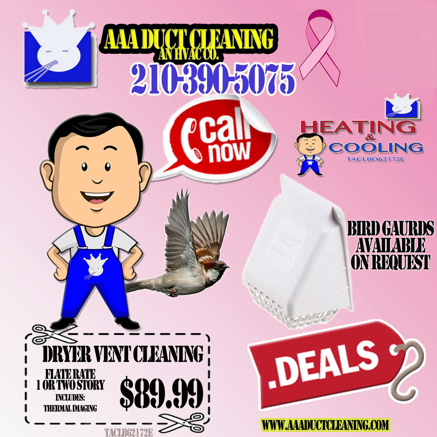 Our Dryer Vent cleaning Service at an affordable cost San Antonio. Dryers need the appropraite airflow to help expell excess lint  and condensation from the dryer during the drying cycle. Experts recommend annual dryer vent cleaning and dryer vent booster maintenance as well. Contact and expert at AAA Duct Cleaning at 210-390-5075