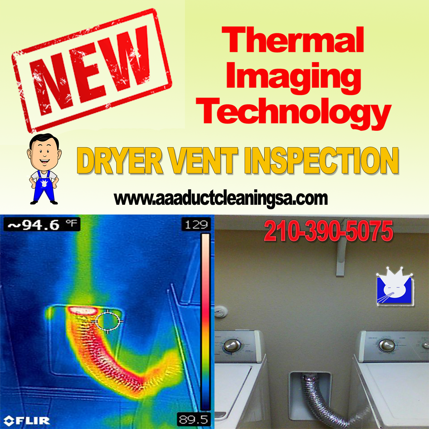 Dryer Vent Cleaning is a home maintenance task that needs to be done routinely San Antonio. AAA Duct Cleaning offers same day service for an affordable price and will thermal image your duct for free. Call today to schedule your duct cleaning or repair. 
